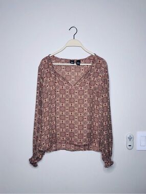 Vintage Mossimo Target Silk Patterned Long-Sleeve Blouse